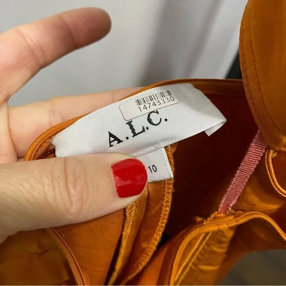 A.L.C. Blakely Cut Out Midi Dress in Rust Orange Size 10 Satin Flaw - Picture 4 of 14
